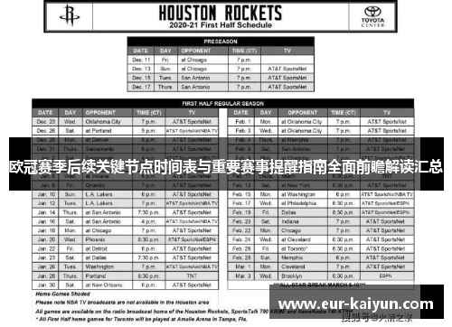 欧冠赛季后续关键节点时间表与重要赛事提醒指南全面前瞻解读汇总 欧冠赛季后续关键节点时间表与重要赛事提醒指南全面前瞻解读汇总